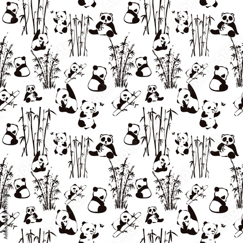 pandas and bamboo, seamless pattern