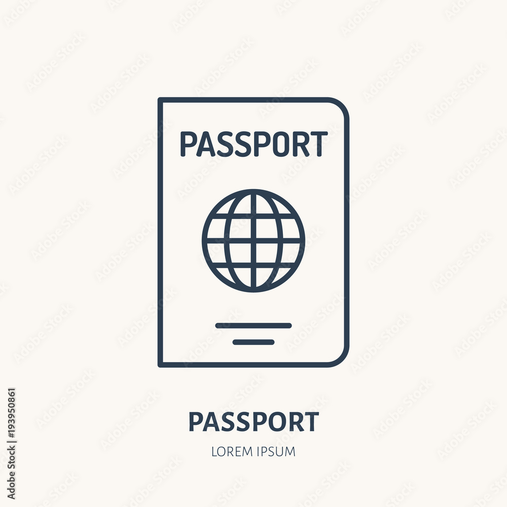 Documents identity vector flat line icon. Passport sign. Documents identity vector flat line icon. Passport sign.