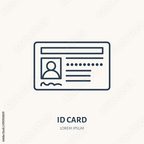 Documents, identity vector flat line icon. ID card, drivers license sign.