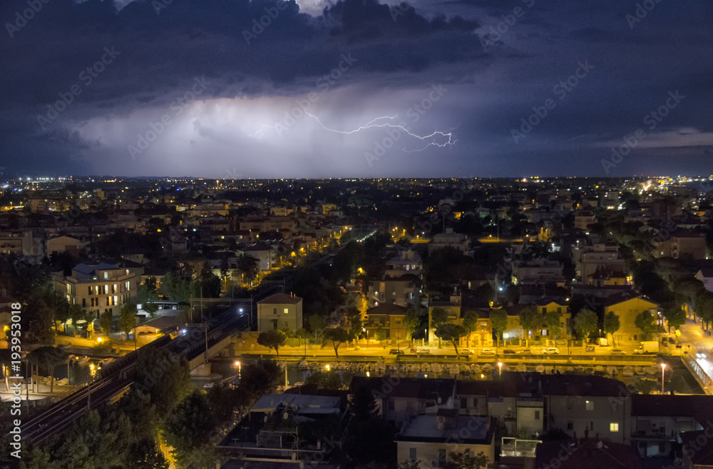 Lightning bolt over the city