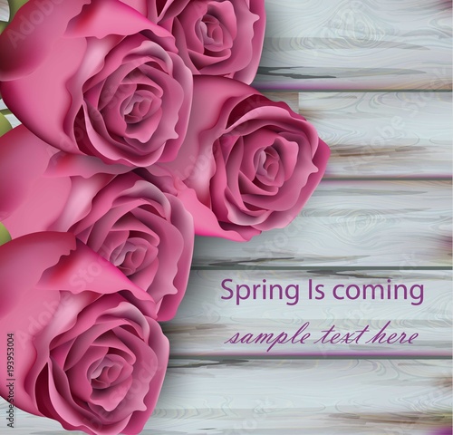 Roses bouquet on vintage wooden background Vector