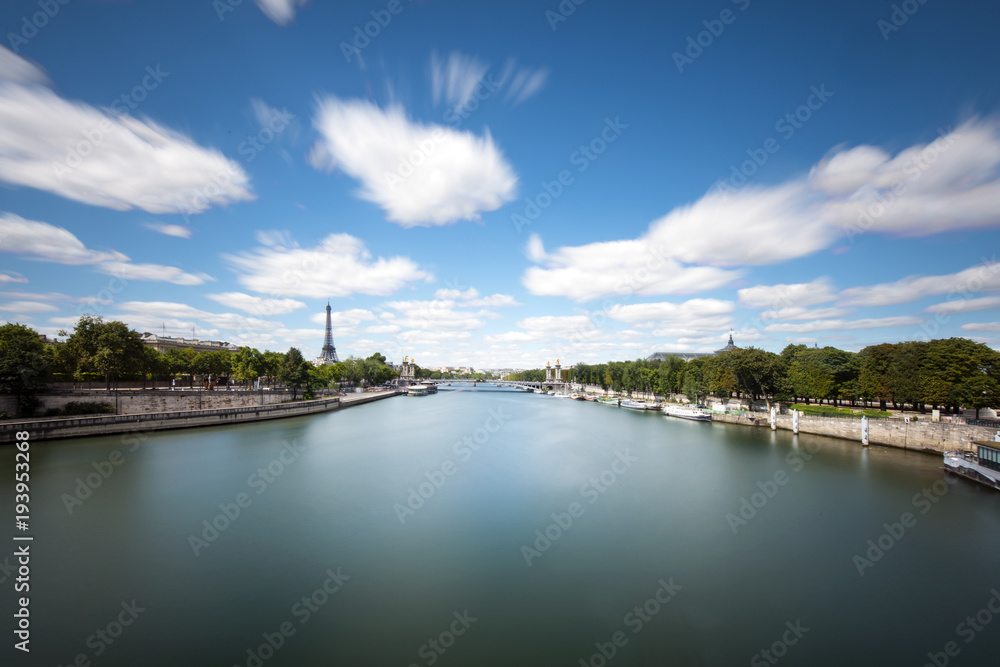 Paris Panoramic Long Exposure with Eiffel Tower and Seine River Paris Panoramic Long Exposure with Eiffel Tower and Seine River