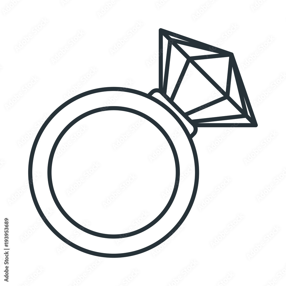 Gold wedding diamond ring icon. Proposal for marriage, matchmaking and betrothal. Flat vector cartoon illustration. Objects isolated on white background.
