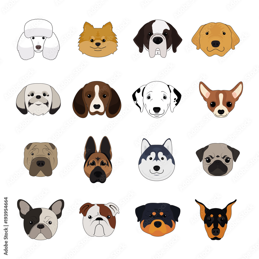 Set of Dog and Puppy Cartoon Face Isolated Vector Stock Vector | Adobe Stock