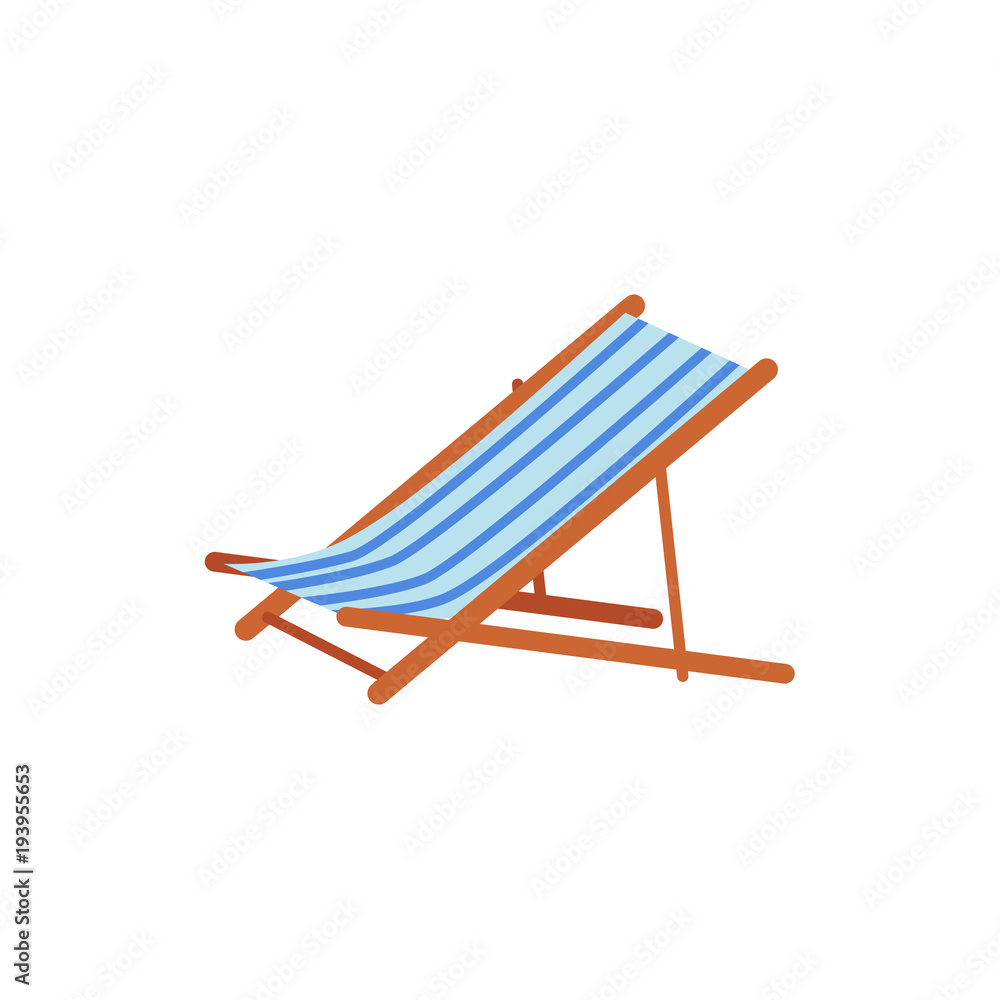 Striped lounge chair, tanning bed - summer beach vacation symbol, flat cartoon vector illustration isolated on white background. Cartoon lounge chair, tanning bed for relaxation on the beach