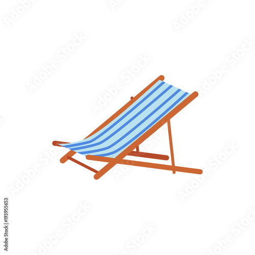 Striped lounge chair, tanning bed - summer beach vacation symbol, flat cartoon vector illustration isolated on white background. Cartoon lounge chair, tanning bed for relaxation on the beach