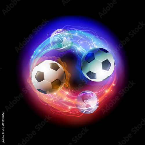 Soccer balls comets with flames. 