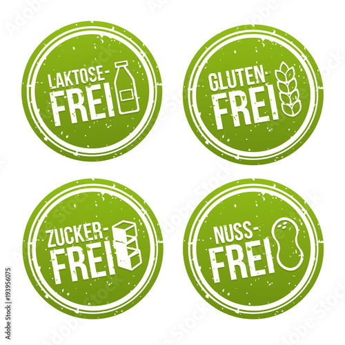 Laktosefrei, Glutenfrei, Zuckerfrei und Nussfrei Banner Set.