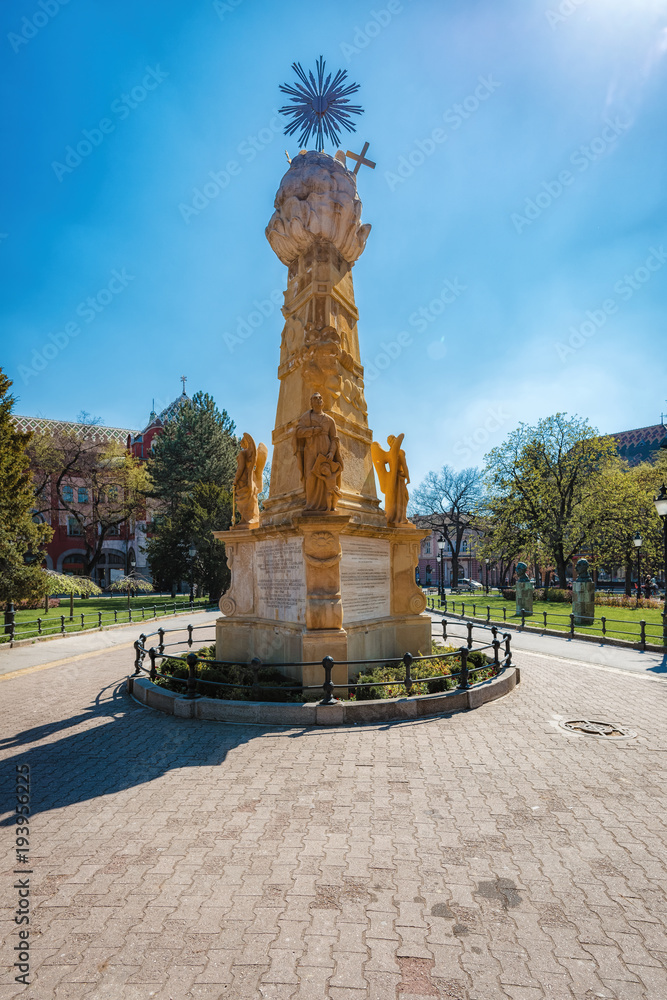 Monument of the Holy Trinity in Subotica, Serbia. Monument who donated Matej Vojnic symbolizes harmony, unity of the people of Subotica, at a time when the population of the joint efforts drained the 