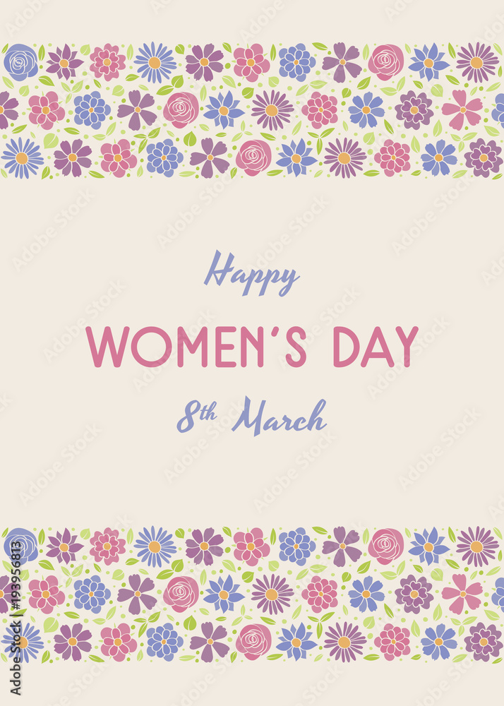 Beautiful banner with hand drawn flowers for Women's Day. Vector.