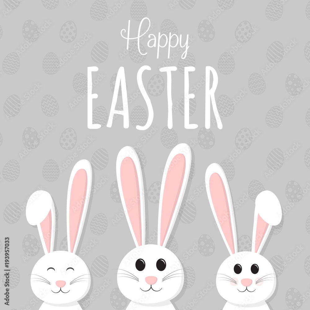 Easter - beautiful poster with greeting and happy bunny on background with decorative eggs. Vector. Easter - beautiful poster with greeting and happy bunny on background with decorative eggs. Vector.