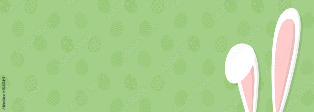 Panoramic header with cute Easter bunny ears and copyspace. Vector.