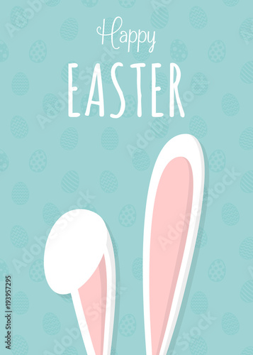 Happy Easter - design of a card with bunny and wishes. Vector.