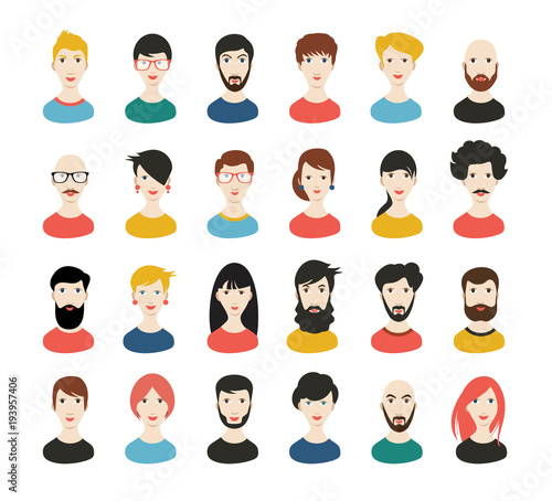 People heads icons. Face avatar. Man, woman in flat style. Vector.