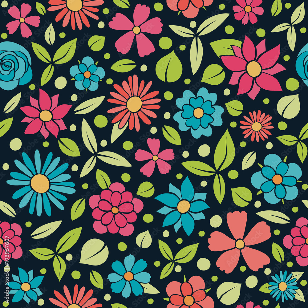 Beautiful hand drawn flowers - seamless background. Vector. Beautiful hand drawn flowers - seamless background. Vector.