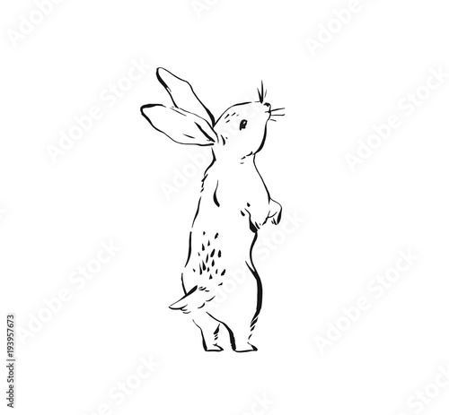 Hand drawn vector abstract ink sketch graphic drawing Happy Easter cute simple bunny illustrations elements for your design isolated on white background