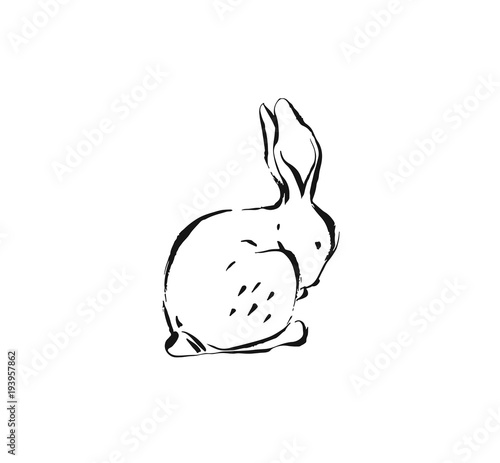 Hand drawn vector abstract ink sketch graphic drawing Happy Easter cute simple bunny illustrations elements for your design isolated on white background