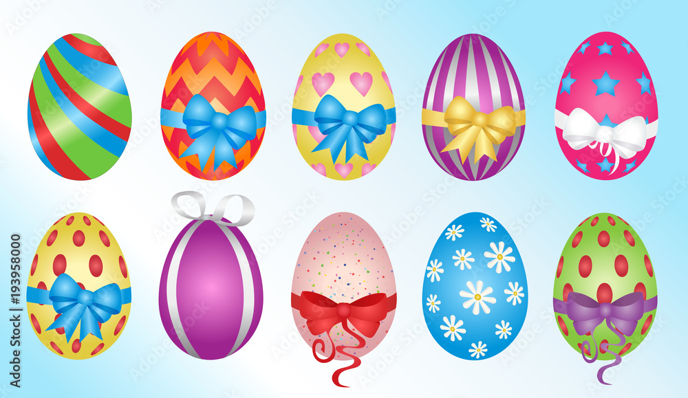 Painted easter eggs with ribbons vector