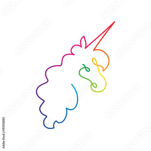 Fototapeta Naklejka Na Ścianę i Meble -  Continuous rainbow line art of unicorn head