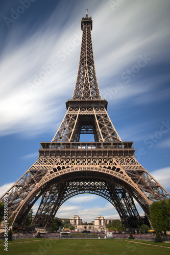 Eiffel Tower Long Exposure Photo with a Great Dynamic Sky and Clouds