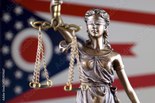 Symbol of law and justice with Ohio State Flag. Close up.