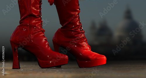 Red stylish high heel fashion boot photo