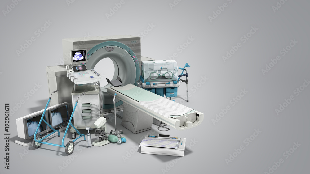 Modern technology in the medical technic 3d render on grey