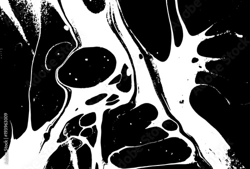 Black and white liquid texture. Watercolor hand drawn marbling illustration. Abstract vector background. Monochrome marble pattern.