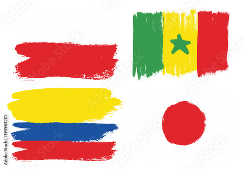 World Cup Russia 2018. Group H Flags Vector Hand Painted with Rounded Brush