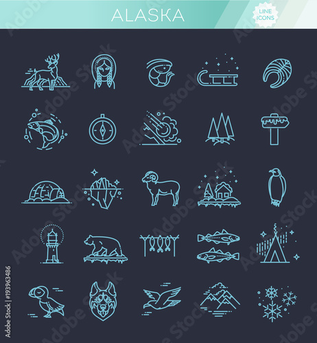 Thin line Arctic icons set, North Pole outline logos vector illustration