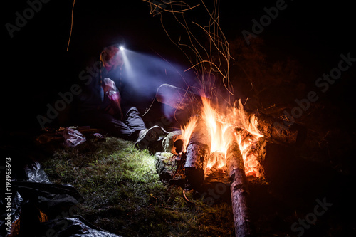 Night and campfire, trekking West Czechia