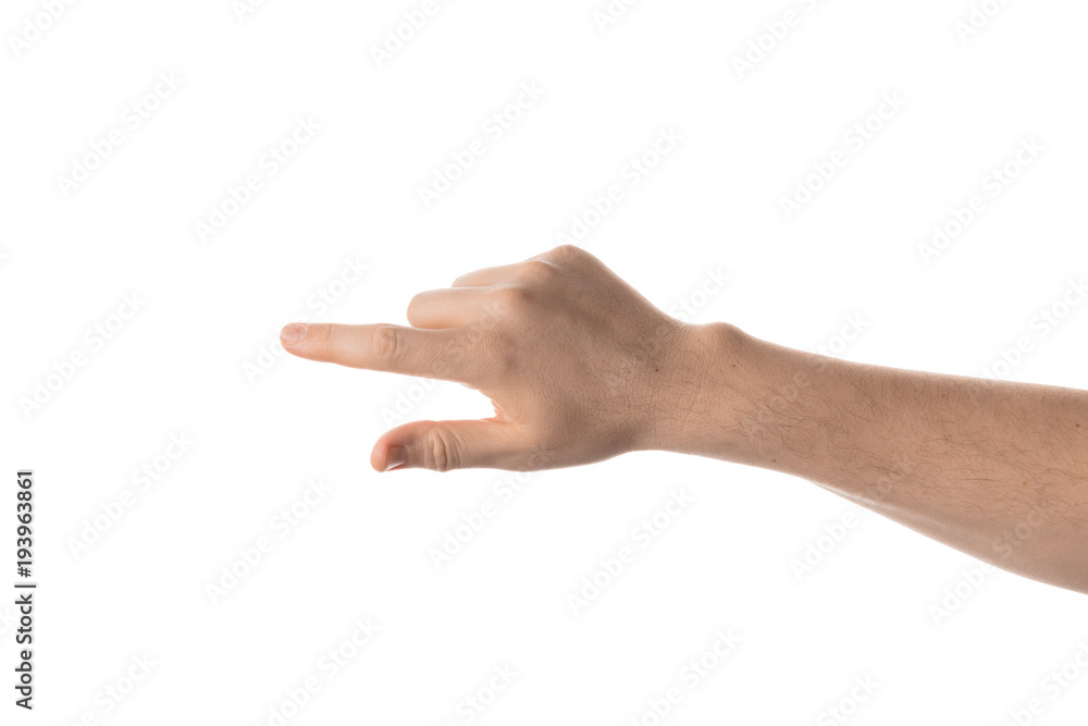 Man pointing with finger, hand gesture. Isolated on white background. Man pointing with finger, hand gesture. Isolated on white background.
