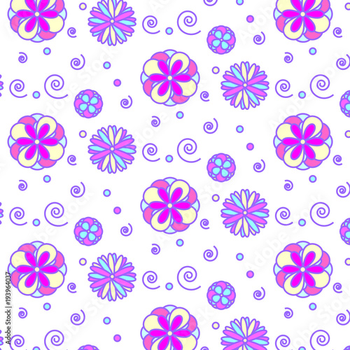 Abstract pattern with flowers. Background in pastel goth colors