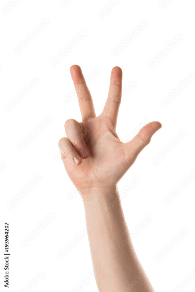 Man showing a numbers with a hand gesture. Isolated on white background. Man showing a numbers with a hand gesture. Isolated on white background.
