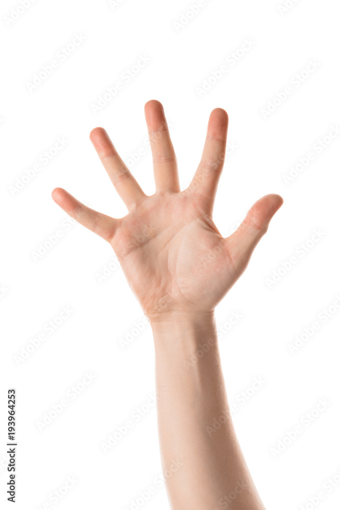 Man showing a numbers with a hand gesture. Isolated on white background. Man showing a numbers with a hand gesture. Isolated on white background.