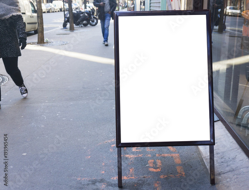 Blank white billboard aframe sign photo