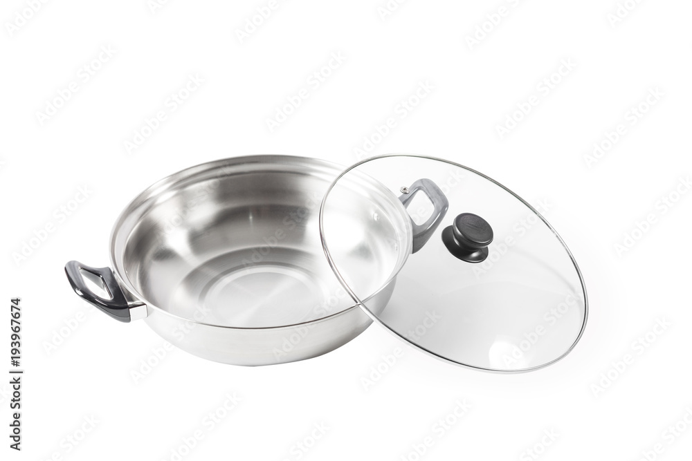 Cooking Pot is an object that can be used for various cooking. Such as boiled or blanched The material is made from stainless steel and lid made of glass and stunning looks. And a white background ( c Cooking Pot is an object that can be used for various cooking. Such as boiled or blanched The material is made from stainless steel and lid made of glass and stunning looks. And a white background ( c