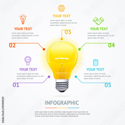 Business Infographic Electric Light Bulb Banner Card. Vector