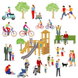 Familien und Personen spielen im Park