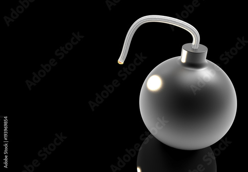 cannon ball with a burning wick. 3D rendering.