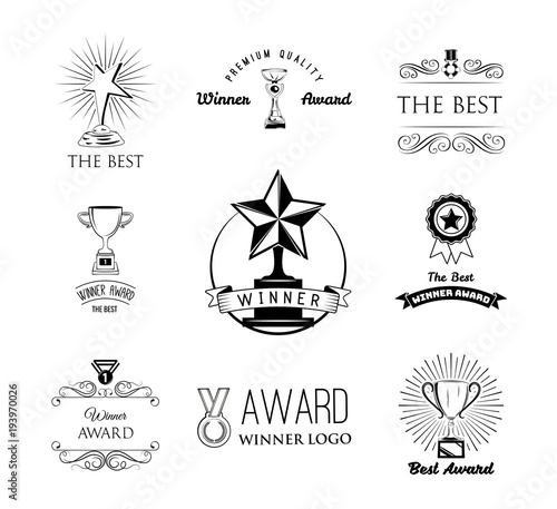 Award decorative sketch icons set of trophy medal winner prize champion cup isolated vector