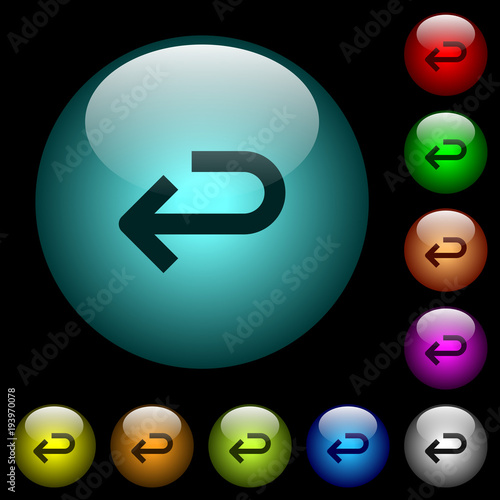 Back arrow icons in color illuminated glass buttons