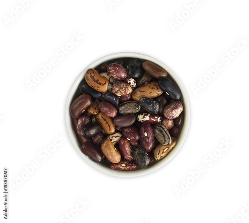 Kidney beans isolated on white background. Top view. Kidney beans in a bowl isolated on white background. Kidney beans with copy space for text.