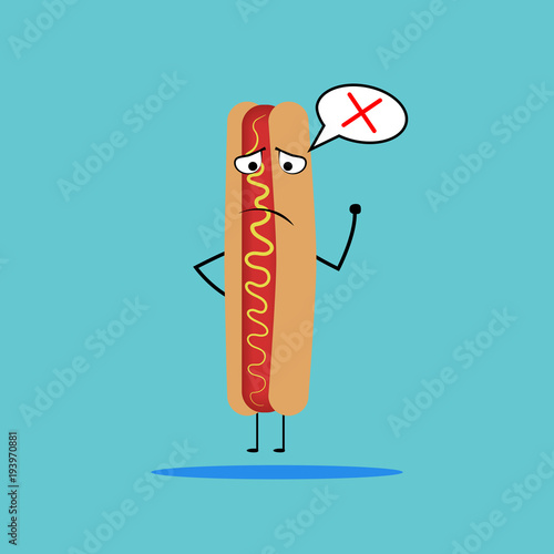 Hot dog with sad expression.