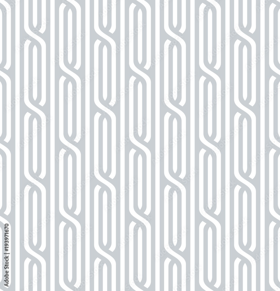 Vector seamless texture. Modern geometric background. Monochrome repeating pattern. Curved lines against a background of vertical stripes.