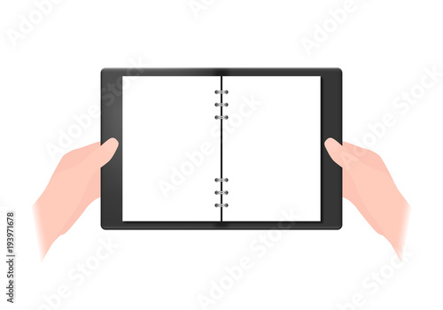 Vector illustration of hands holding a notebook