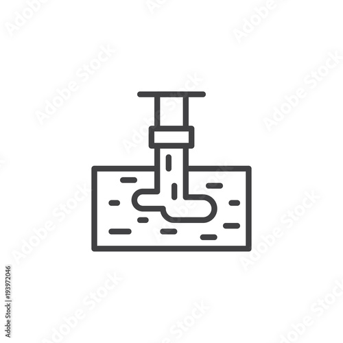 Discharge of liquid chemical waste outline icon. linear style sign for mobile concept and web design. Pollution pipe simple line vector icon. Symbol, logo illustration.