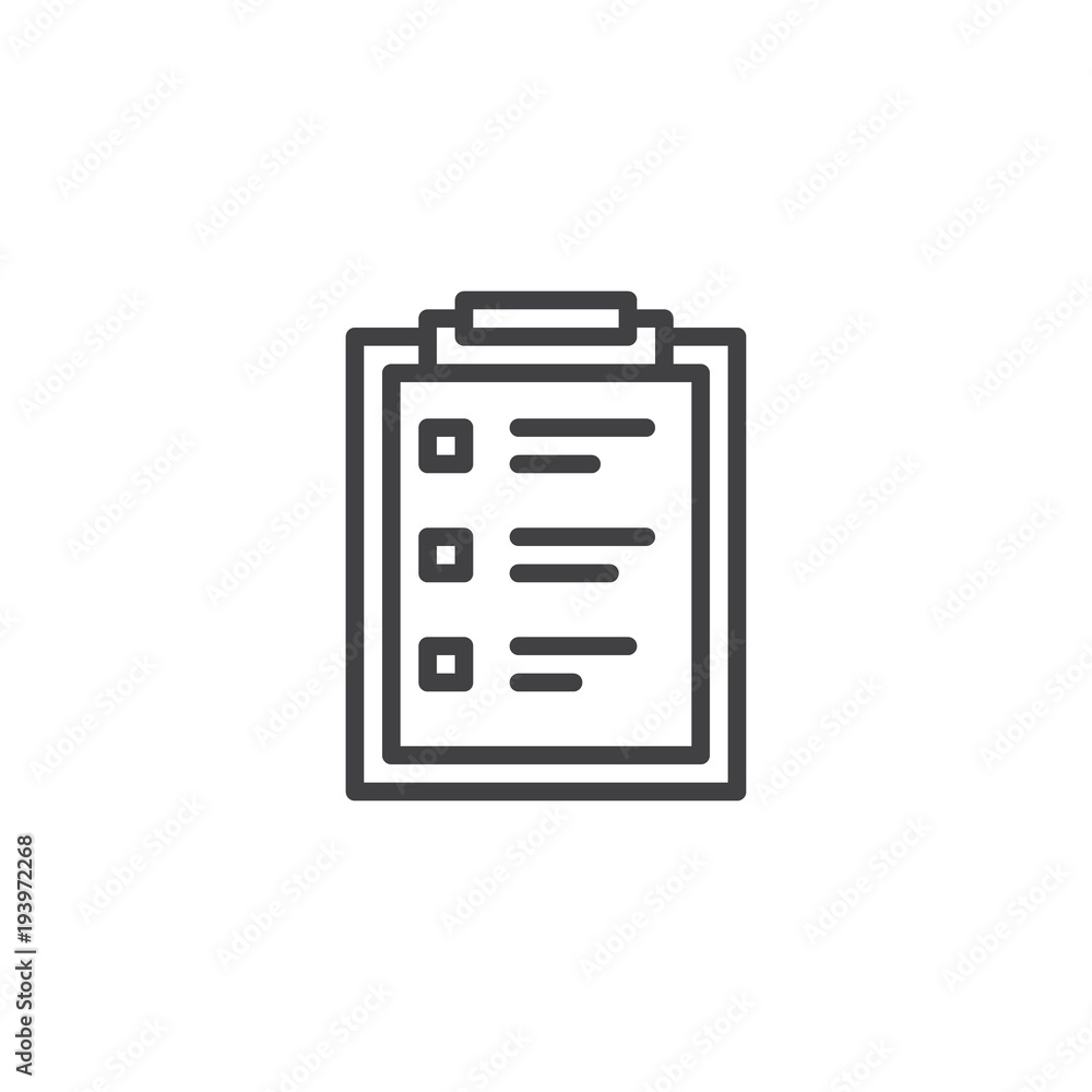 Clipboard outline icon. linear style sign for mobile concept and web design. Checklist simple line vector icon. Symbol, logo illustration. Pixel perfect vector graphics Clipboard outline icon. linear style sign for mobile concept and web design. Checklist simple line vector icon. Symbol, logo illustration. Pixel perfect vector graphics