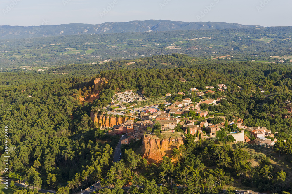 Aerial image ochre quarry of the Colorado Provençale at Roussillon, Rustrel