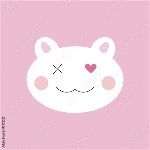 Cute cartoon cat face icon, cat face illustration on pink background